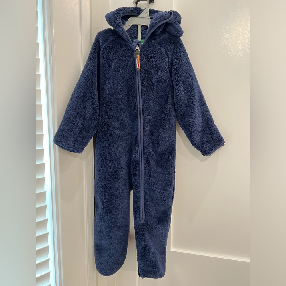 L.L.Bean Navy Blue Fleece Bunting with bear ears